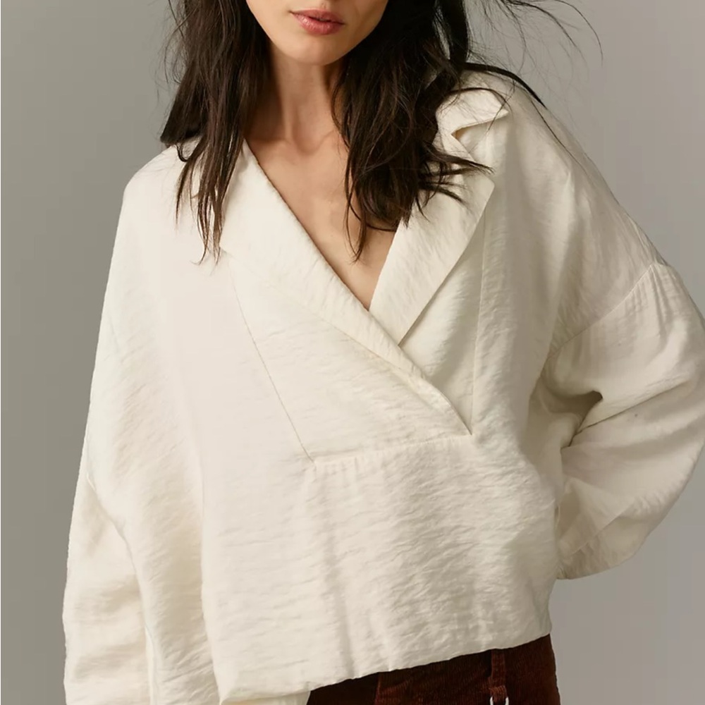 The Dylon Long-Sleeve Wide-Placket Top | Anthropologie | Size L